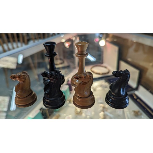 535 - A Jaques of London chess Set.  Approximate height of king 7.5cm (No Board)