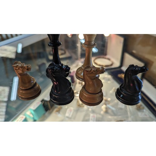 535 - A Jaques of London chess Set.  Approximate height of king 7.5cm (No Board)