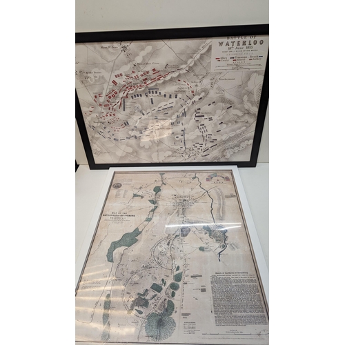 528 - 2 x Large Framed Maps - Waterloo and Gettysburg 86 x 64cm & 80 x 66cm