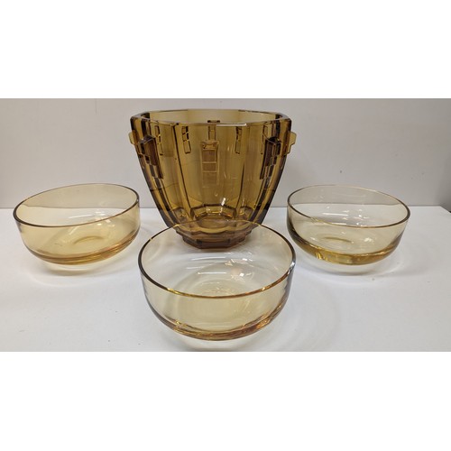 769 - An Art Deco Amber Glass Val Saint Lambert Style Ice Bucket & 3 Other Bowls.