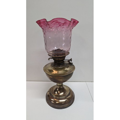 776C - Victorian Oil Lamp with Cranberry Glass - No Funnel