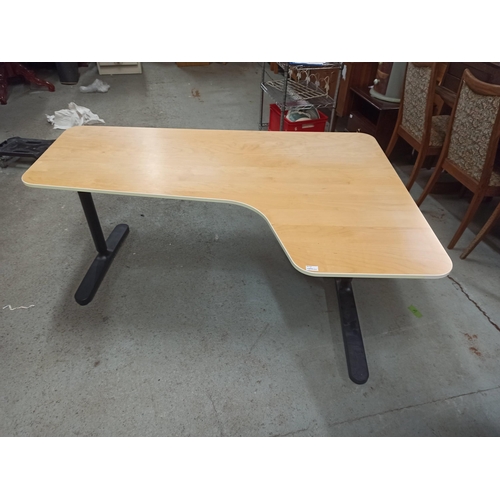 782 - Ikea Office Desk With Adjustable Legs.
160cm L x 61cm At Narrow End x 110cm At Wide Point.