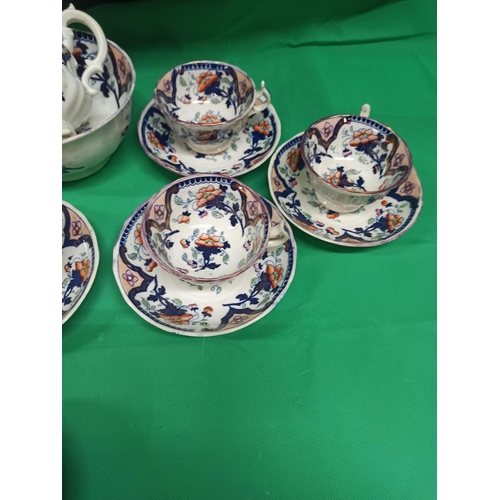 845 - An Oriental Style Imari  Tea Service. 1 x Tea Pot, ! x Milk Jug, 2 x Cake Plates, ! x Large Bowl Wit... 