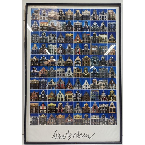 1052 - A Large Framed Print of Amsterdam Dutch House Facades 62 x 89cm