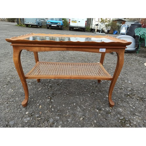 1143 - Glass Top Table with Good Condition Bergere Shelf