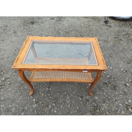 1143 - Glass Top Table with Good Condition Bergere Shelf