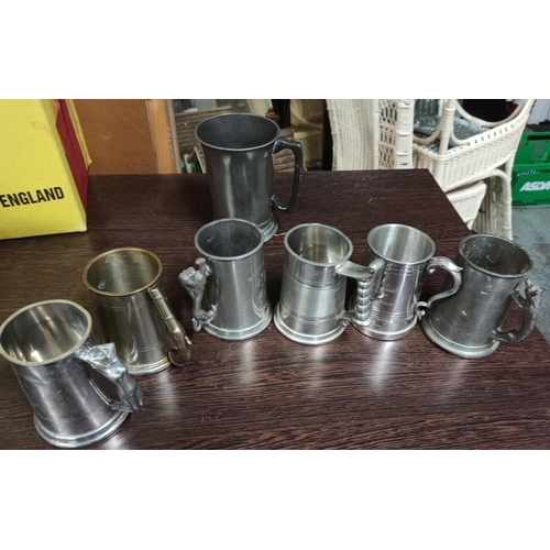 1149 - A Collection Of Pewter and Stainless Steel Tankards. Large & Unusual Handles.