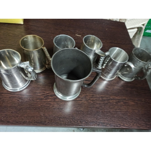 1149 - A Collection Of Pewter and Stainless Steel Tankards. Large & Unusual Handles.