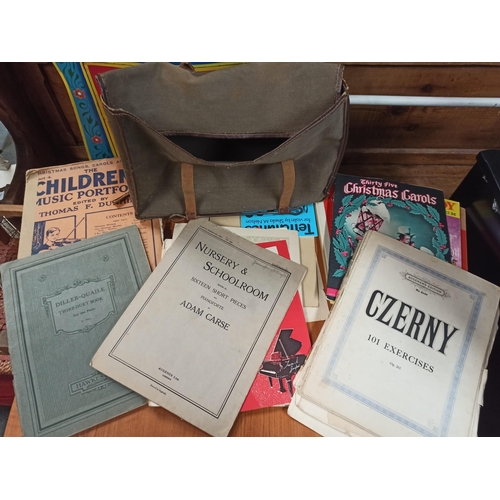 1204 - A Vintage Canvas Satchel Containing Piano Sheet Music