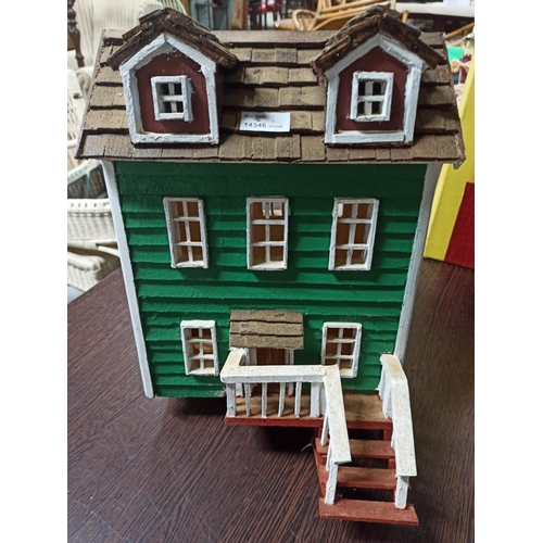 1264 - A Hand Built Wooden Dolls House Model With Conservatory.