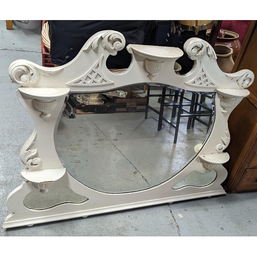 693 - An Empire Style White Painted Edwardian Overmantle Mirror 100  x 92cm