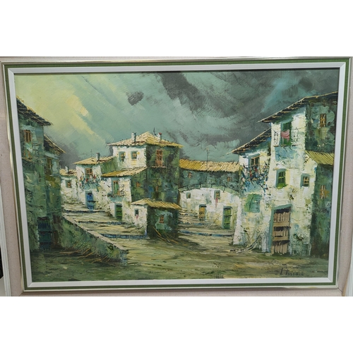 1171 - A Large Oil on Canvas of a Mediterranean Village 104cm x 76cm