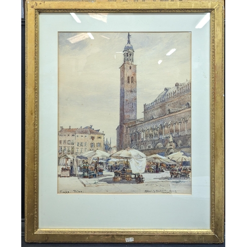 1165 - An Original Watercolour of an Italian Piazza Dated 1892 J Hodson 58cm x 71cm