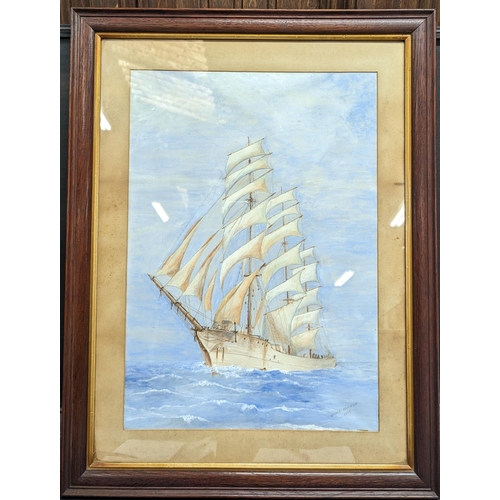 1149 - A Painting of a Tea Clipper Signed Grace Harwar 1929 54 x 71cm in Frame