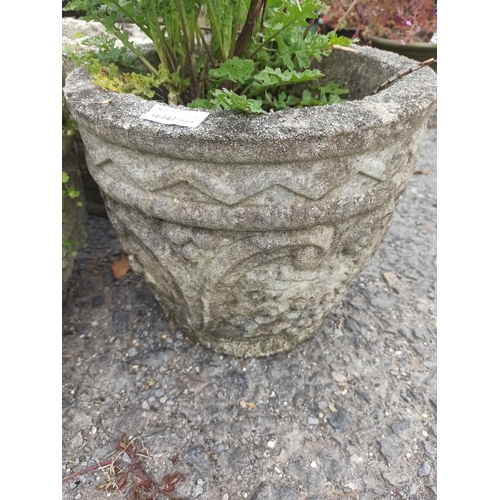 82 - 3 x Concrete Planters with Similar Design - Damage to the top edge of one