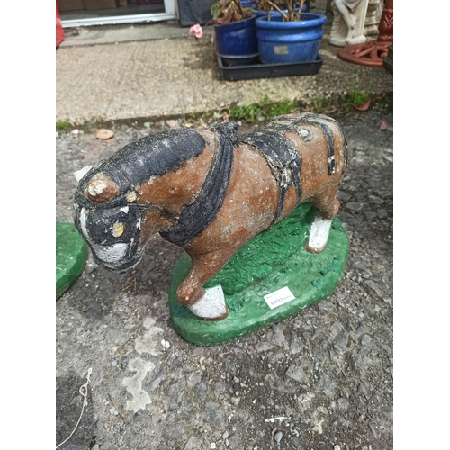 69 - 2 x Painted Concrete Shire Horses 30cm High