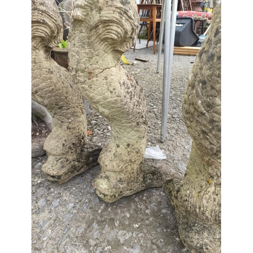 60 - 3 x Concrete Fish Design Stands - 60cm High ( 1 with repair)