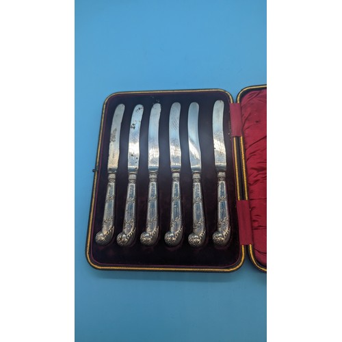 501 - A Cased Set of Hallmarked Silver Pistol Grip Knives