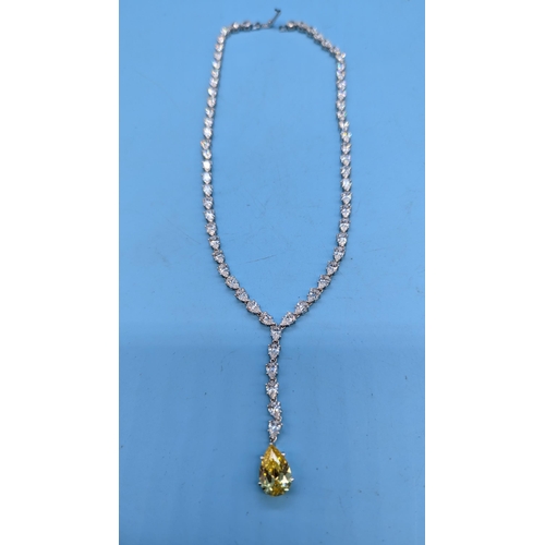 449 - A .925 Silver and White and Yellow Stone Necklace 27.5 Grams