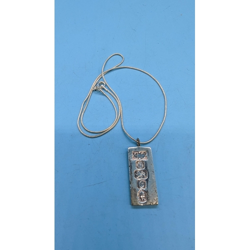 447 - A Hallmarked .925 Silver Ingot Necklace - 20 Grams