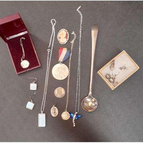 504 - A Small Selection of Silver, Various Necklaces, Pendants, Earrings and a Spoon