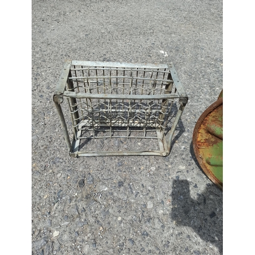 78 - Assorted Metal Ware plus Bottle Crate, Cable Drum, Gutter Hopper and Galvanised Bucket