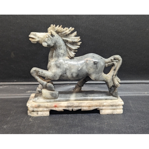 516 - A Grey Marble Horse on Pedestal Base - Some Chipping