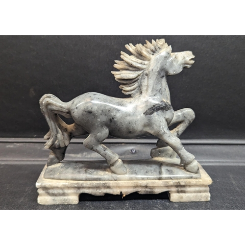 516 - A Grey Marble Horse on Pedestal Base - Some Chipping