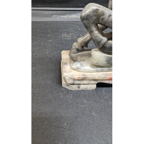 516 - A Grey Marble Horse on Pedestal Base - Some Chipping