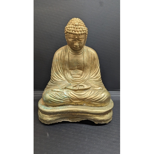 517 - A Gold Painted Stone/ Concrete Sitting Buddha on Base 50cm High - Heavy