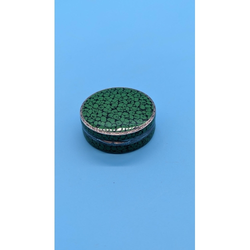 415 - A Shar Green Enamel Hallmarked Silver Pill Box