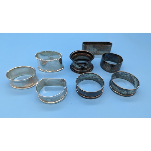 498 - 8 x Assorted Hallmarked Silver Napkin Rings - 125 Grams