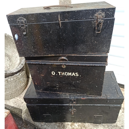 50F - 3 x Vintage Storage Boxes/ Black