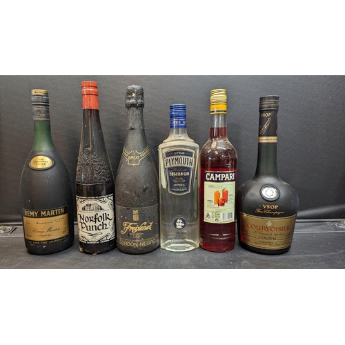 679 - A 1 Ltr VSOP Courvoisier Cognac 1 lte Remy Martin Cognac, Plymouth Gin, Norfolk punch and Campari an... 