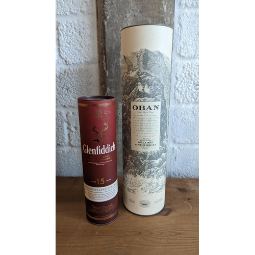 681 - A 70cl Bottle of Oban Single Malt Whiskey and 20cl 15 year old Glenfiddich