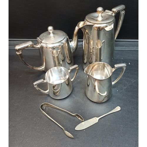 520A - Mapin & Webb Silver Plate Part Coffee Service Including Sugar Tongs, Coffee Pot, Tea Pot, Milk Jug, ... 