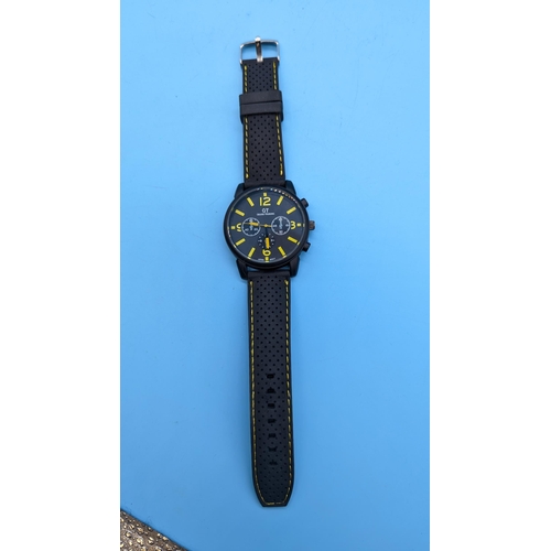 537 - A GT Watch with Yellow Stitched Rubber Strap