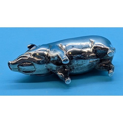 422 - A Hallmarked  Silver Pig Pin Cushion - Hallmarked on leg