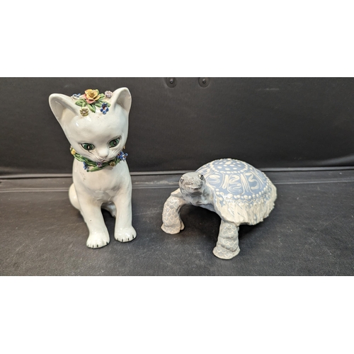 666 - An Italian Studio Pottery Tortoise and Cat