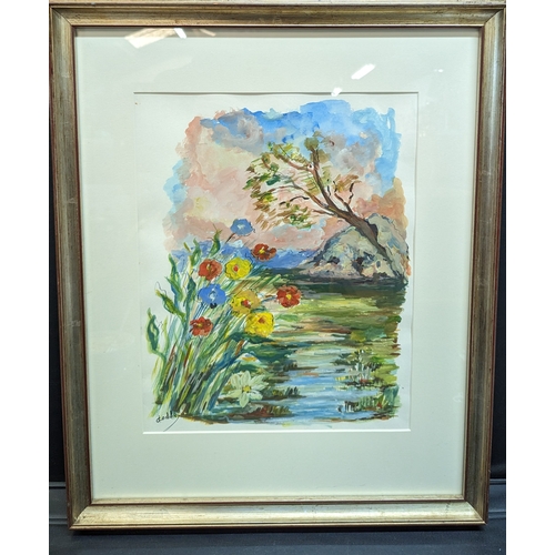 1129 - An Original Painting of flowers by a stream