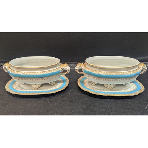 654C - Vintage Soup Tureens/ Serving Dishes with Elephant Handles - some wear to feet