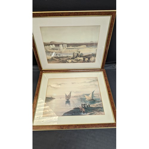 1139 - 2 x Framed Egyptian Scenes , The Island of Philia and Dhows on the Nile