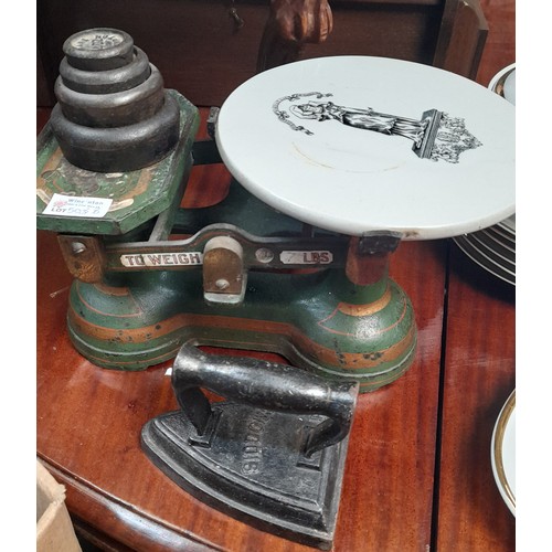 508B - Set of Vintage Scales and Weights and a Vintage Iron