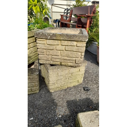 19 - 4 x Large Square Concrete Planters - 1 with Plant