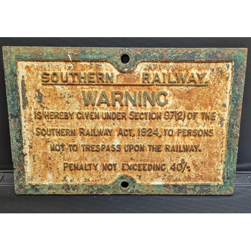 399 - Southern Railways Warning Sign - Original Stating Section 97(2) of the 1924 Railway Act