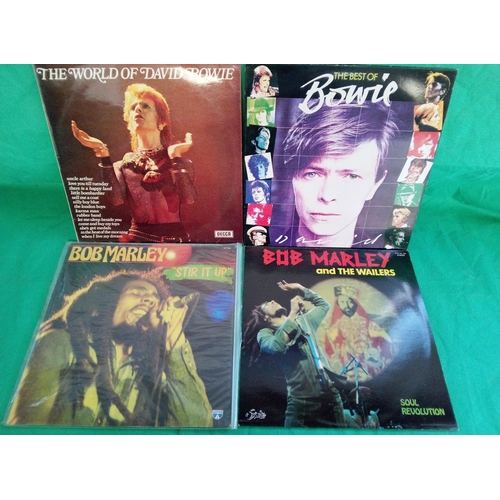 703 - David Bowie & Bob Marley Lp's:  The Best of Bowie, Stir it up and The World of David Bowie and Soul ... 