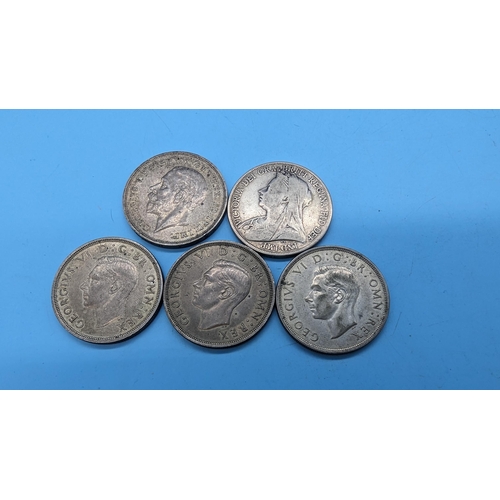 607 - An 1899 Silver Crown, 1935 Rocking Horse Crown and 3 x 1937 Crown