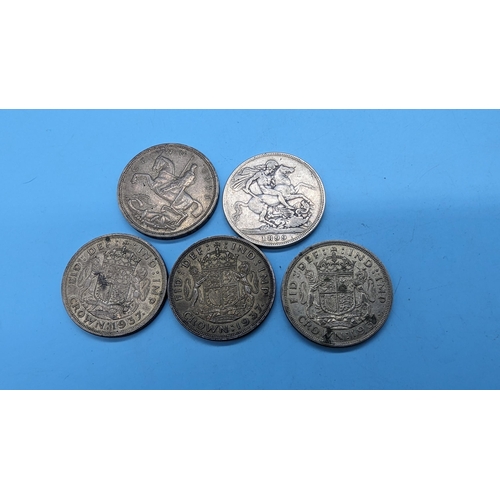 607 - An 1899 Silver Crown, 1935 Rocking Horse Crown and 3 x 1937 Crown