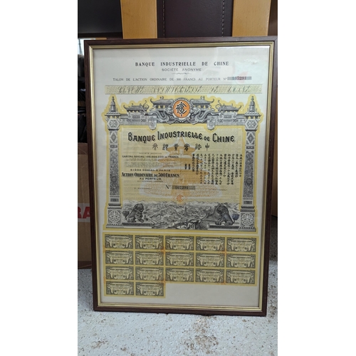 660 - 500 Franc Banque Industrielle de Chine 1920 Share Certificate Framed