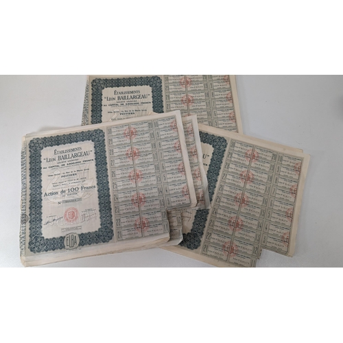 662 - A Large Quantity of 1930's French Anonymous Society Leon Baillargear Share Certificate